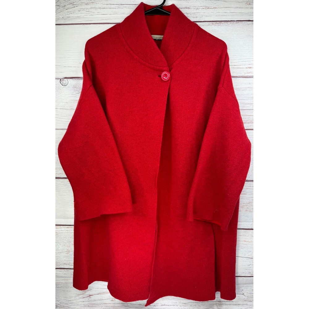 Chiaramente Italy Red Wool Blend Shawl Collar Single Button Cardigan Sweater M